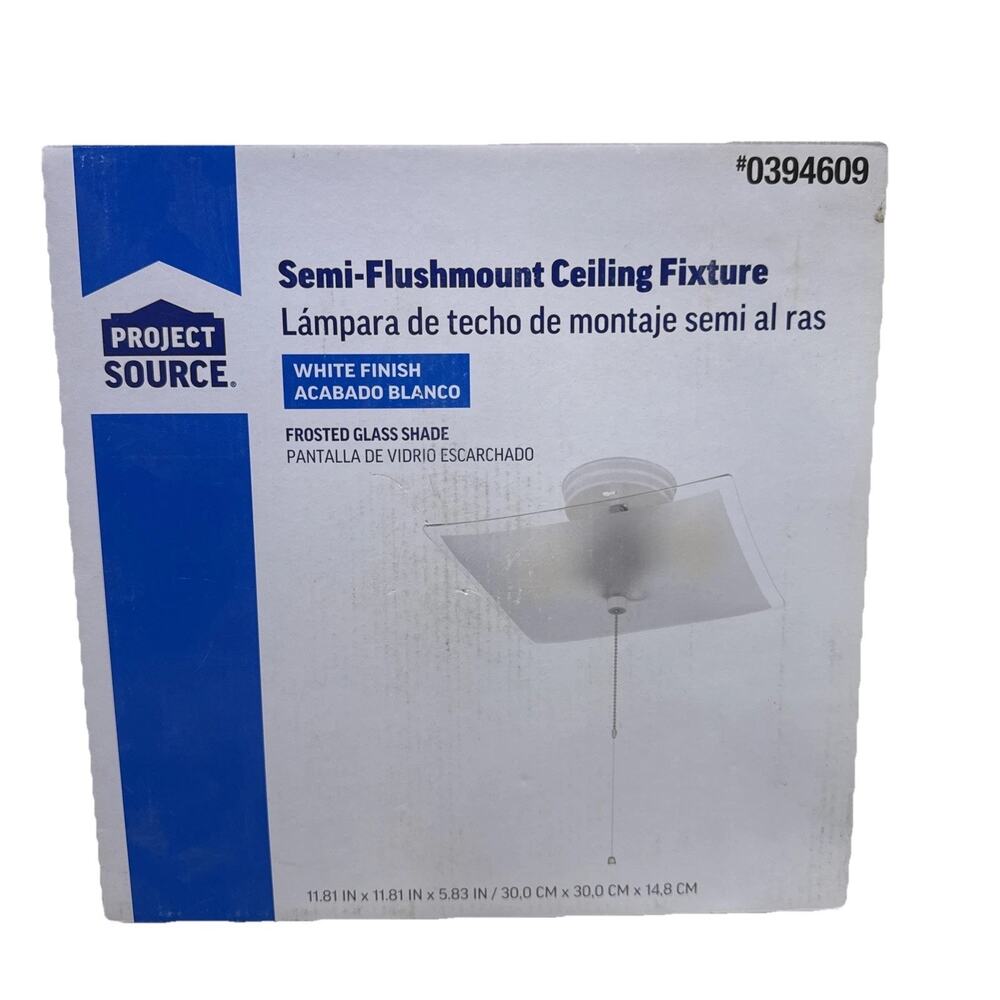 2-Light SemiFlush LED Mount Ceiling 11.81" Square Frosted Glass Pull Chain White